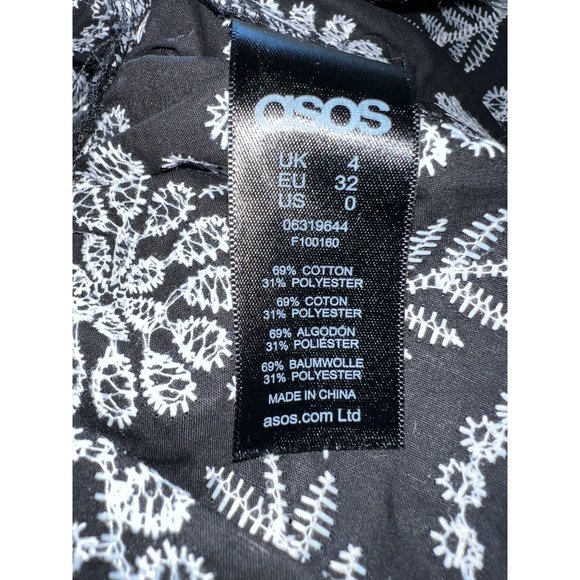 ASOS Black White Floral Embroidered Peplum Blouse With Ruffles. Women Size 0 - Picture 11 of 11